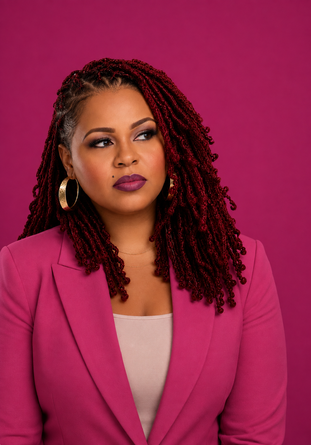 Jacquis Speight in a pink suit against a pink background